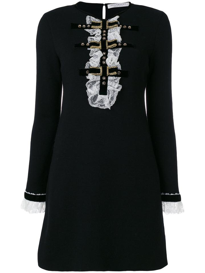 Philosophy Di Lorenzo Serafini - Lace Diamante Detail Dress - Women - Polyamide/viscose/virgin Wool - 38, Black, Polyamide/viscose/virgin Wool