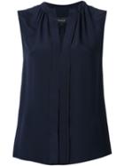 Derek Lam Pleated Placket Sleeveless Blouse, Women's, Size: 38, Blue, Silk