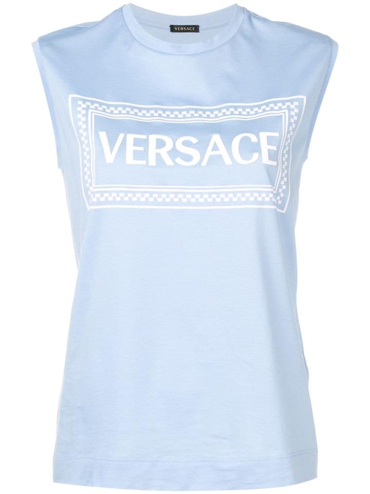 Versace Embroidered Logo Tank Top - Blue