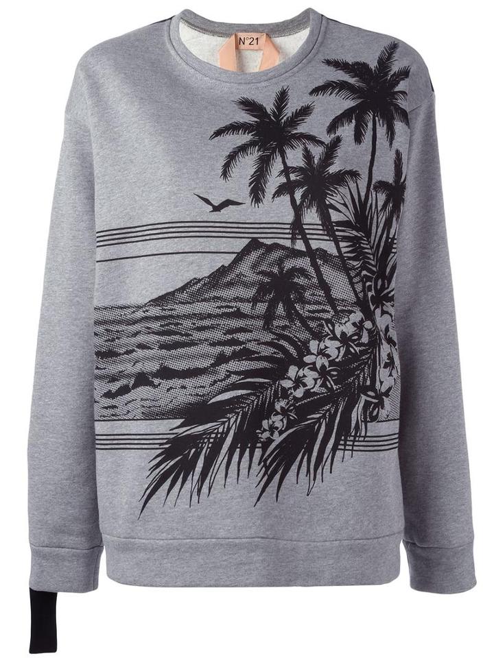 No21 Palm Print Sweatshirt, Women's, Size: 38, Grey, Cotton