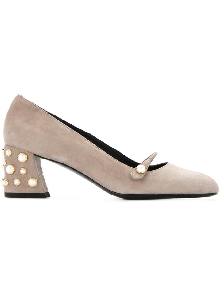 Stuart Weitzman Pearl Embellished Pumps - Nude & Neutrals