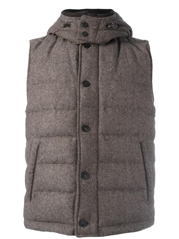 Corneliani Sleeveless Padded Jacket, Men's, Size: 50, Brown, Acrylic/polyamide/polyester/feather