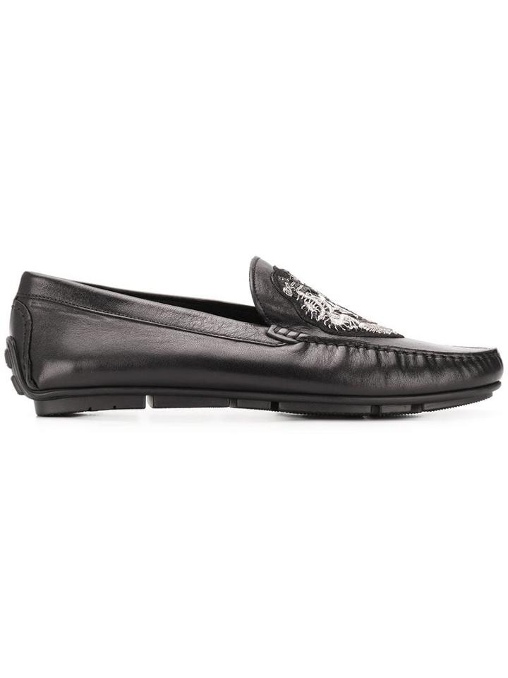 Roberto Cavalli Embroidered Logo Loafers - Black