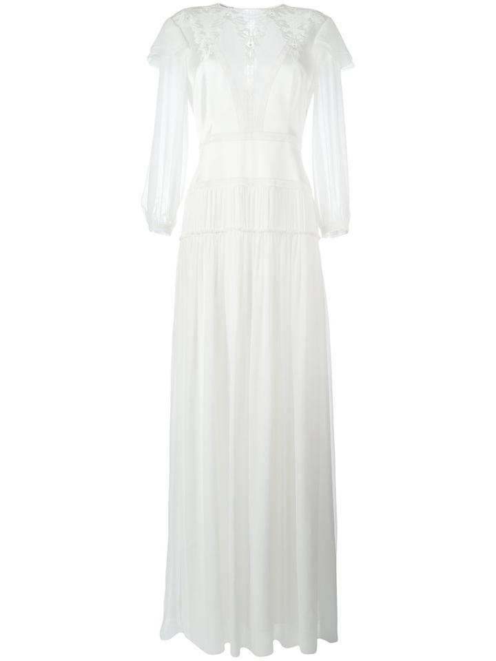 Alberta Ferretti Long Lace Panel Dress, Size: 40, Nude/neutrals, Silk/polyester/cotton/other Fibers