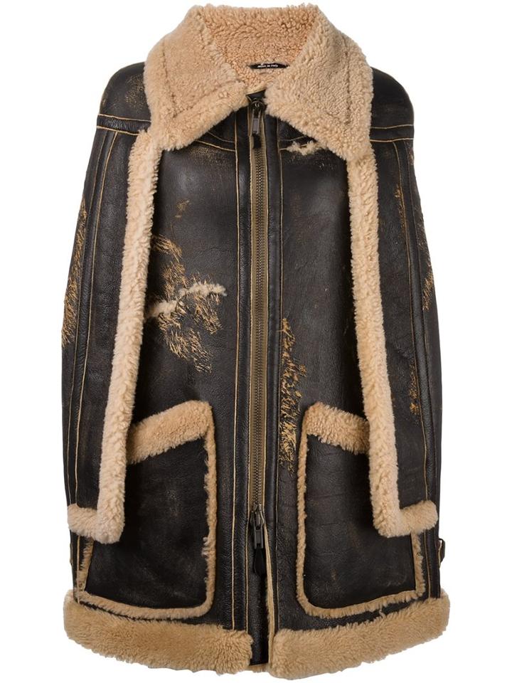 Maison Margiela Shearling Lined Cape Sleeve Coat, Women's, Size: 42, Black, Lamb Skin/lamb Fur