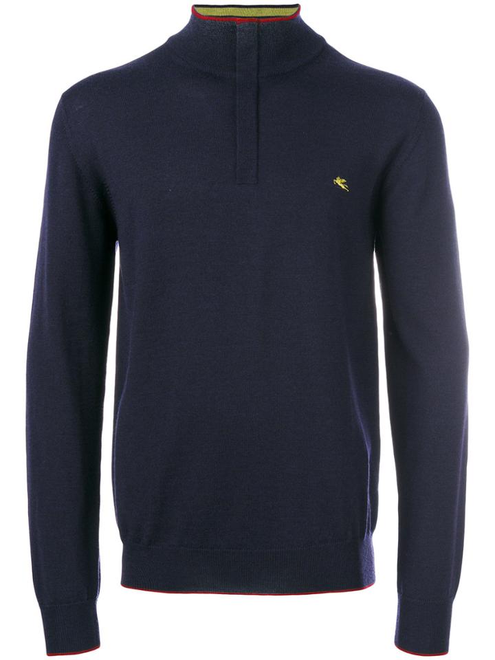 Etro Zipped High Neck Jumper - Blue