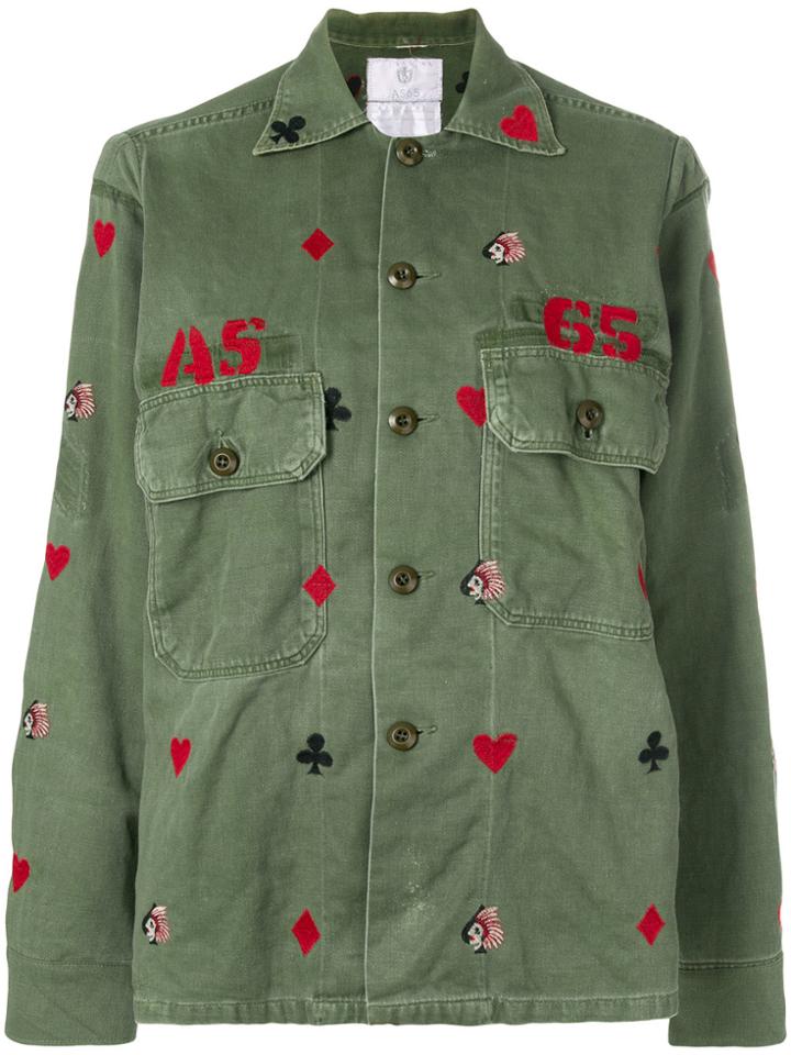 As65 Embroidered Heart Shirt Jacket - Green