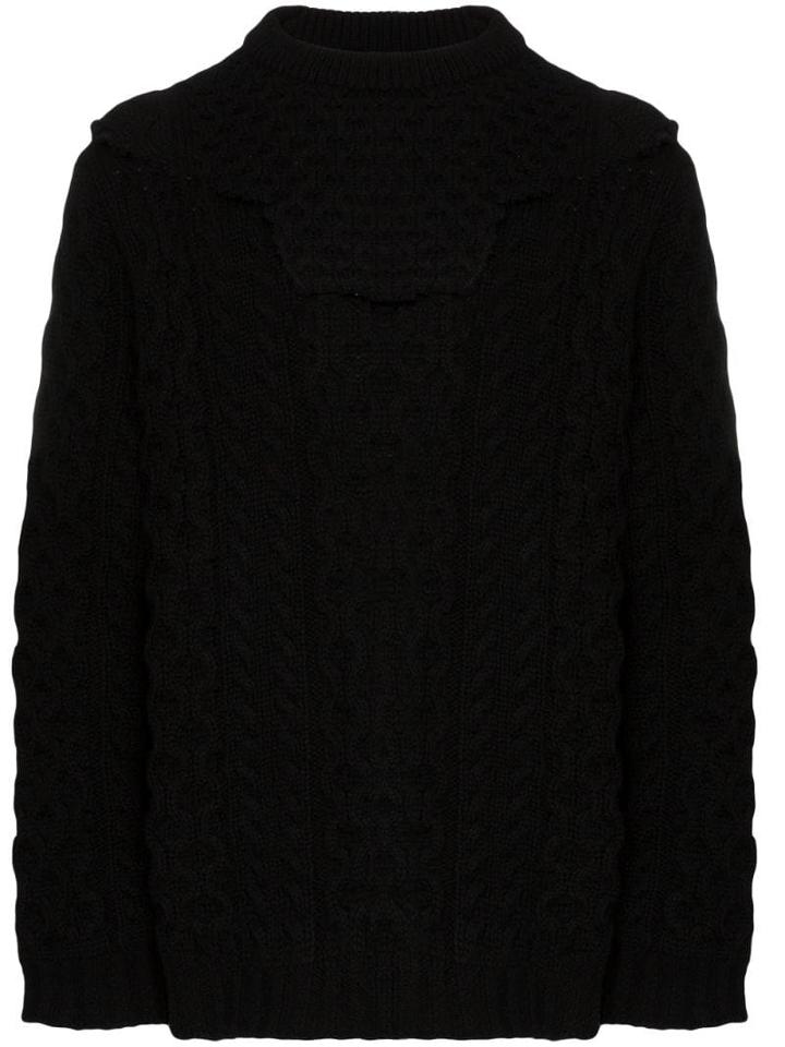 Raf Simons Aran Cable Knit Layered Jumper - Black