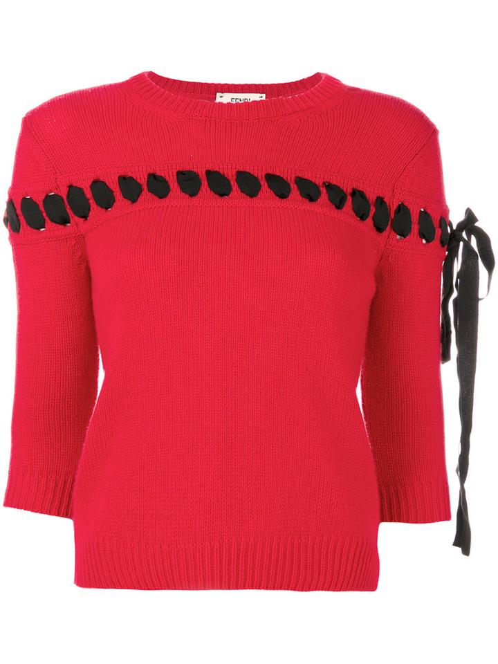 Fendi - Lace Through Knit Top - Women - Cotton/viscose/cashmere - 42, Red, Cotton/viscose/cashmere