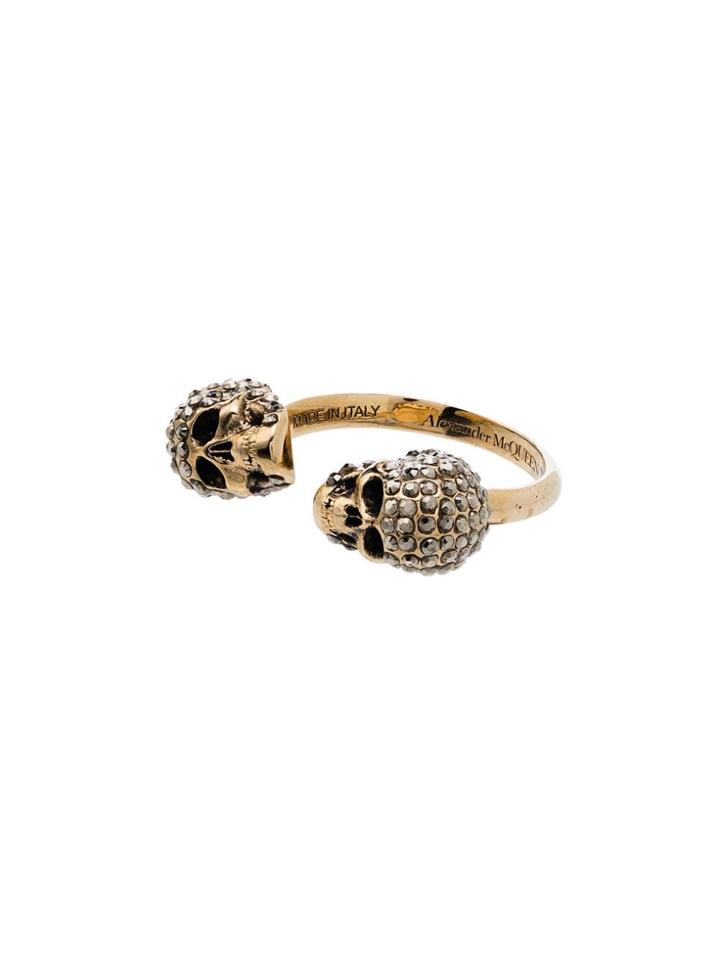 Alexander Mcqueen Crystal-embellished Skulls Ring - Gold
