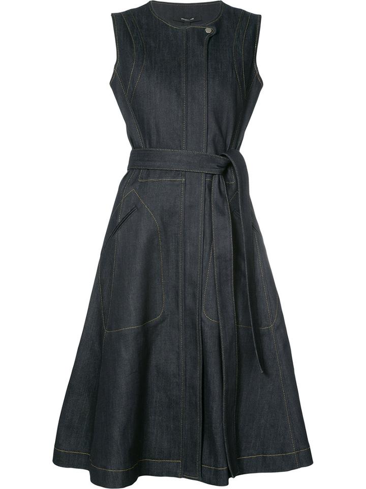 Derek Lam - Belted Denim Flared Dress - Women - Cotton/elastodiene - 38, Women's, Blue, Cotton/elastodiene