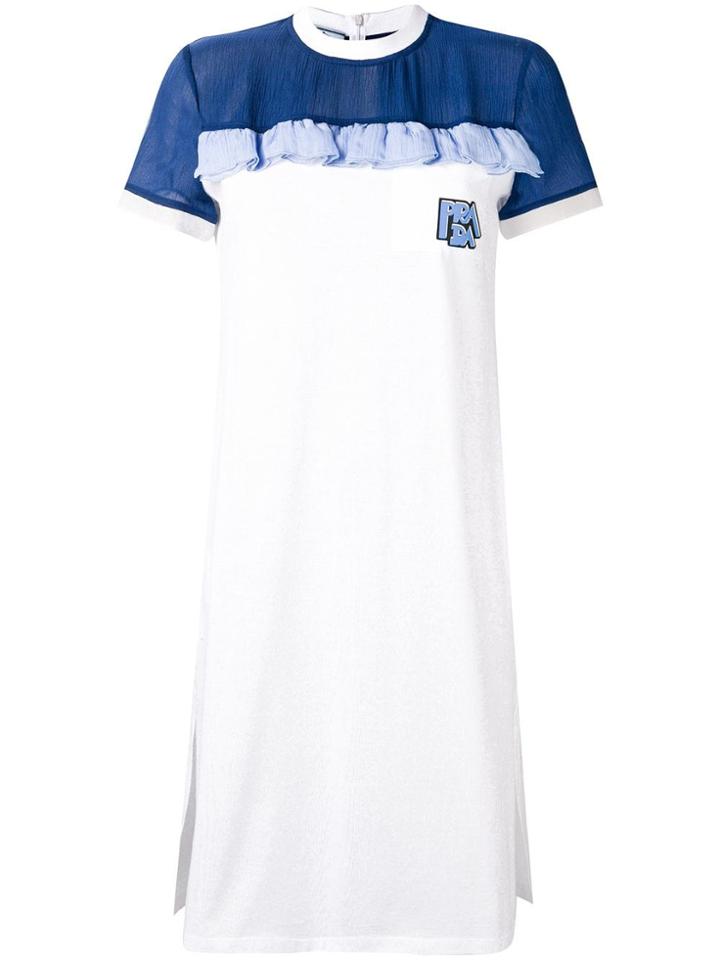 Prada Ruffle Detail T-shirt Dress - White