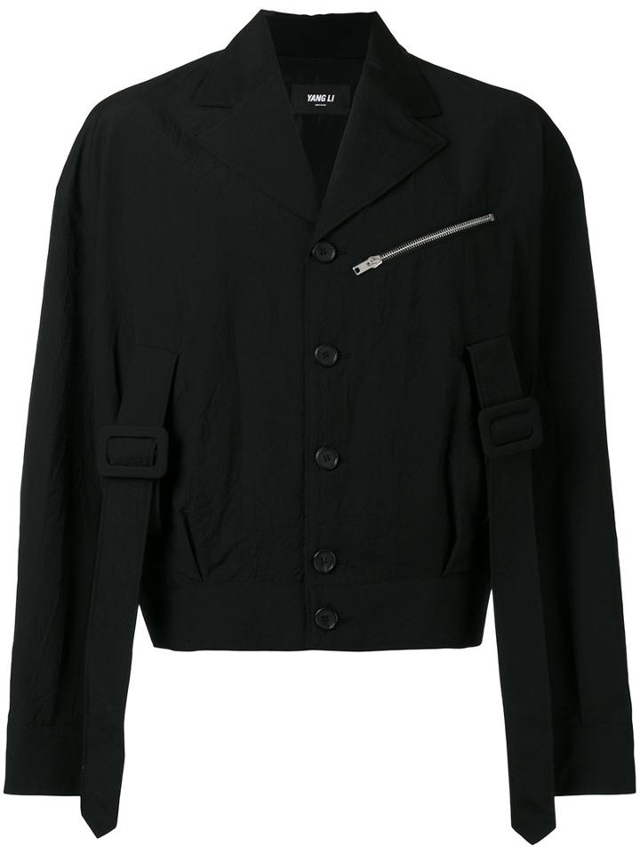 Yang Li - Straps Detail Cropped Jacket - Men - Virgin Wool - 50, Black, Virgin Wool