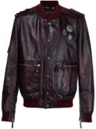 Philipp Plein Distressed Leather Bomber, Men's, Size: Xl, Red, Calf Leather/polyamide/spandex/elastane/virgin Wool