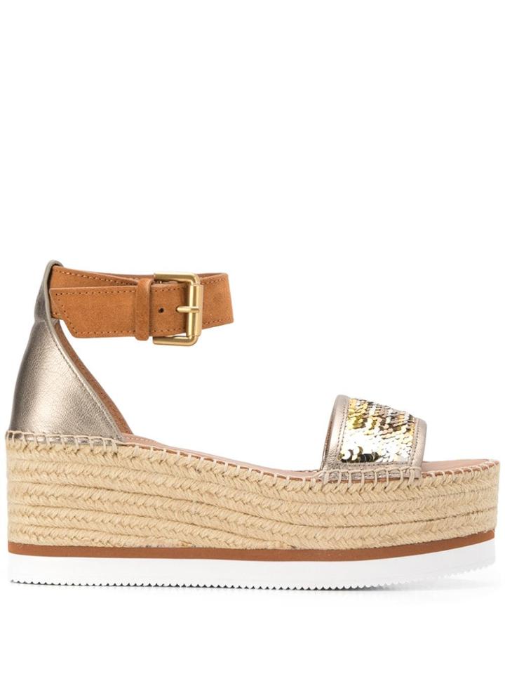 See By Chloé Metallic Platform Espadrilles - Gold