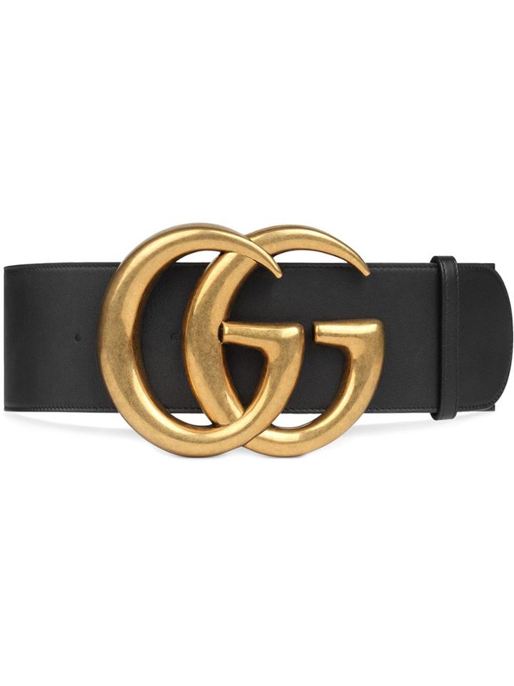 Gucci Wide Leather Belt With Double G - Black