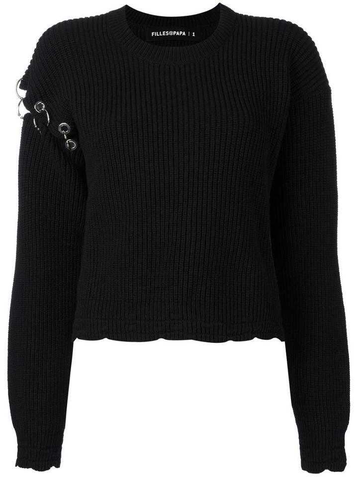 Filles A Papa Ribbed Eyelet Detail Jumper, Women's, Size: Ii, Black, Cotton