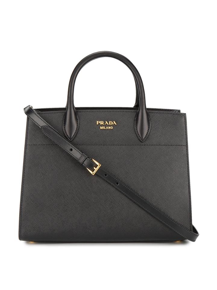 Prada Large Bibliotheque Tote With Contrast Side Panel - Black