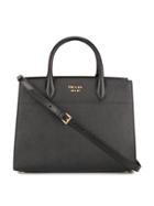 Prada Large Bibliotheque Tote With Contrast Side Panel - Black