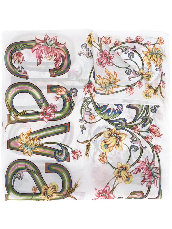 Roberto Cavalli - Floral Print Scarf - Women - Silk - One Size, White, Silk