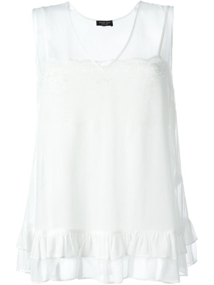Twin-set Ruffled Hem A-line Top, Women's, Size: M, White, Viscose/polyester/polyamide/spandex/elastane