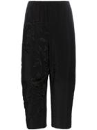 By Walid Black Rose Embroidered Cropped Silk Trousers