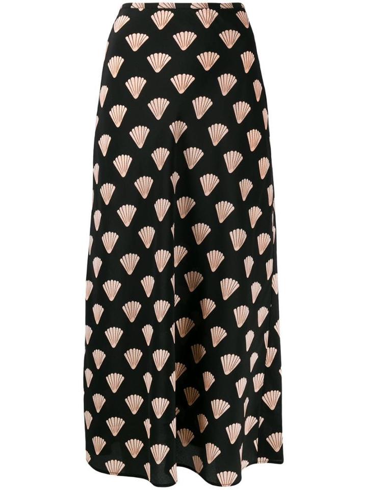 Rixo Shell Print Midi Skirt - Black