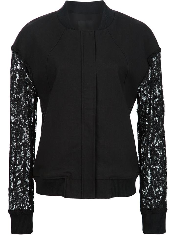 Thomas Wylde Lace-sleeve Pine Jacket, Women's, Size: 8, Black, Cotton/spandex/elastane/tencel