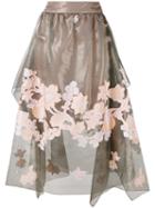 Fendi - Embroidered Midi Skirt - Women - Silk/cotton/metal - 44, Women's, Brown, Silk/cotton/metal