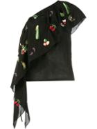 Rosie Assoulin Fruit Embroidered One Shoulder Top, Women's, Size: Xs, Black, Cotton