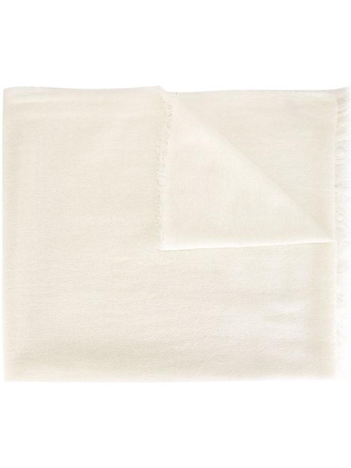 Eleventy Frayed Edge Scarf, Women's, White, Wool/viscose/polyester/cotton