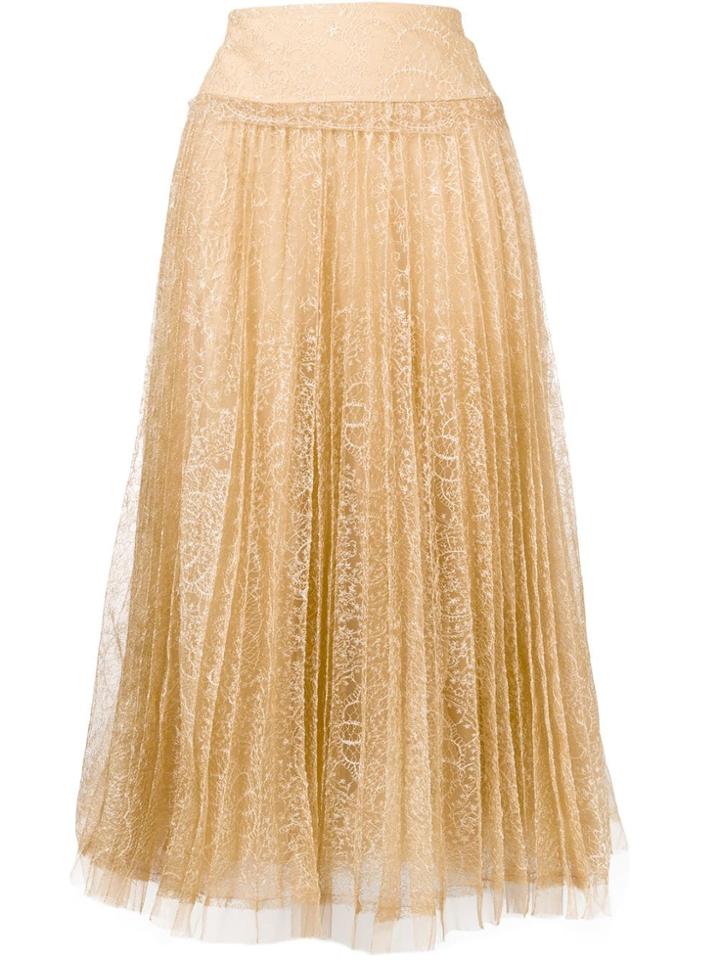 Ermanno Scervino Pleated Lace Skirt - Neutrals