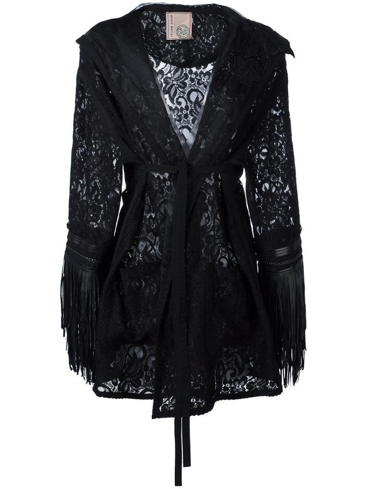 Antonio Marras Floral Lace Fringed Jacket, Women's, Size: 42, Black, Polyamide/polyester/viscose/polyamide
