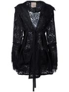 Antonio Marras Floral Lace Fringed Jacket, Women's, Size: 42, Black, Polyamide/polyester/viscose/polyamide