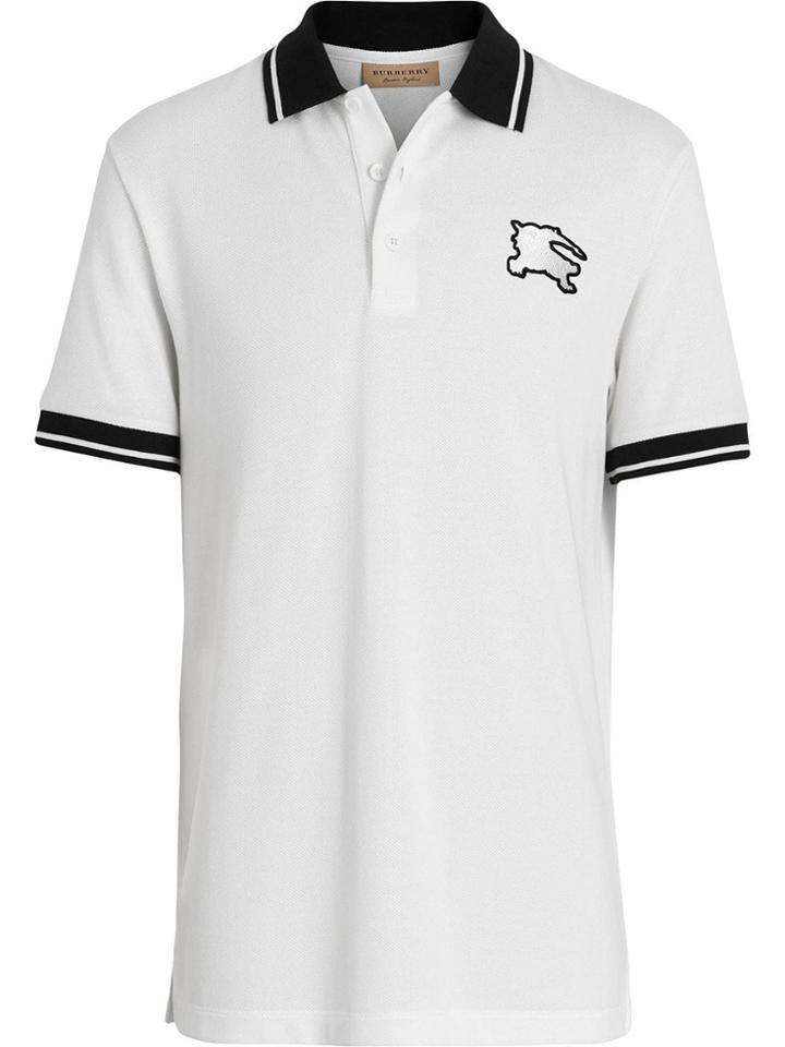 Burberry Tipped Cotton Piqué Polo Shirt - White