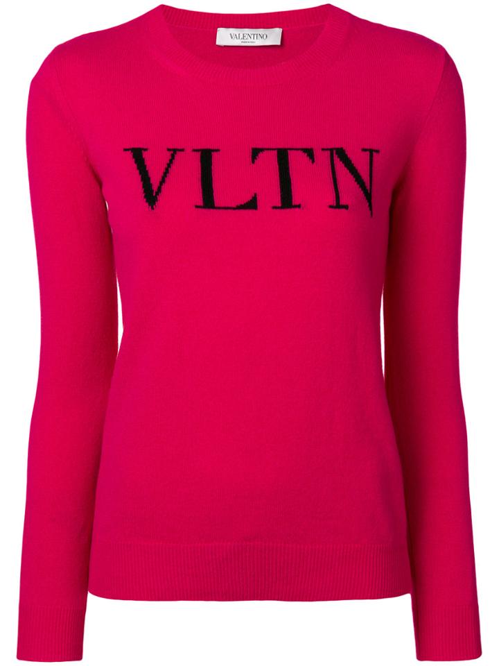 Valentino Logo Embroidered Sweater - Pink & Purple