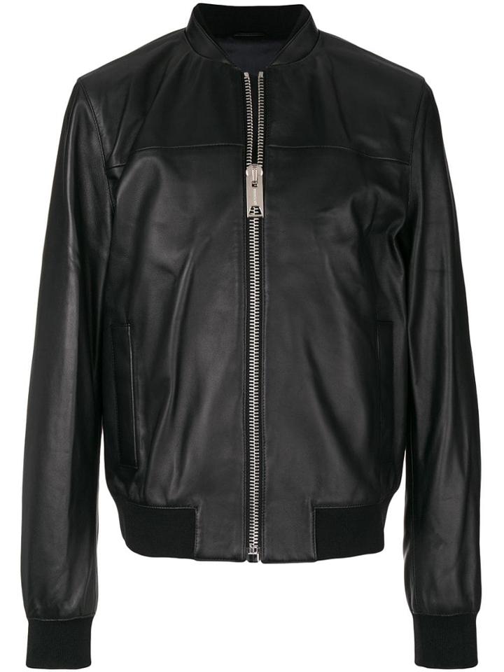 Les Hommes Leather Bomber Jacket - Black