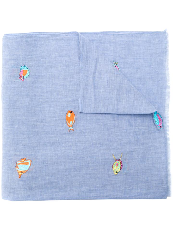 Paul Smith Embroidered Fish Scarf - Blue