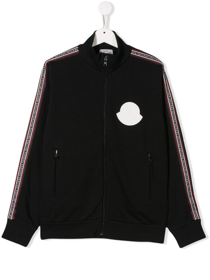 Moncler Kids Logo Tape Zipped Sweatshirt - Black