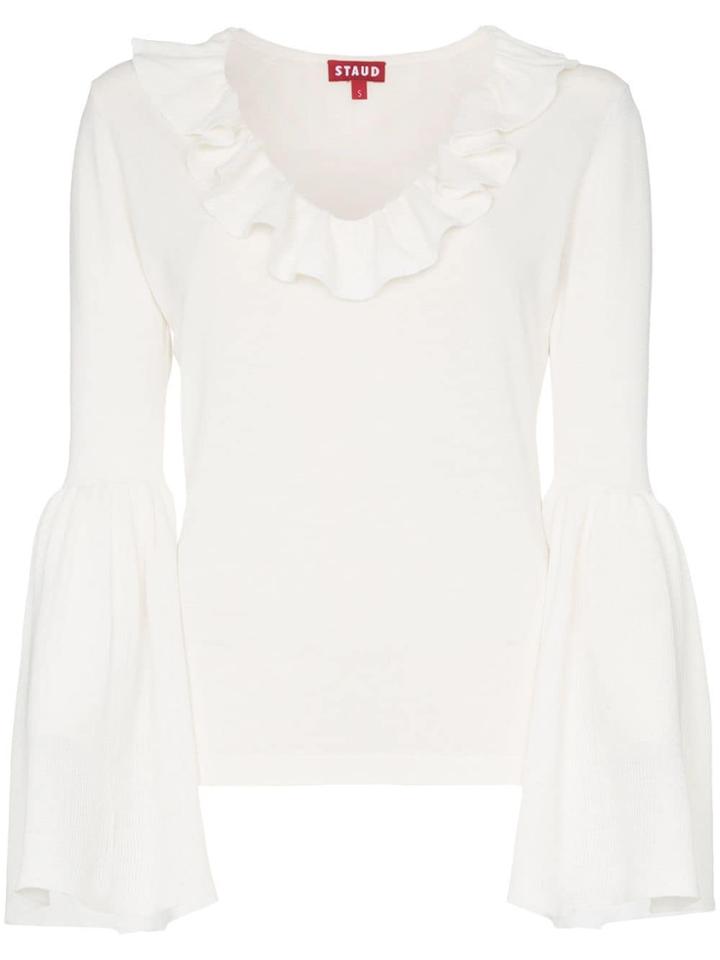 Staud Goldbar Ruffle Detail Cotton Top - White