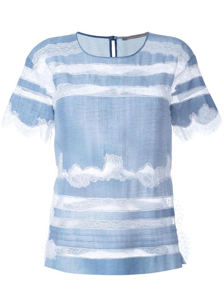 Ermanno Scervino Lace Detailing Denim T-shirt, Women's, Size: 44, Viscose