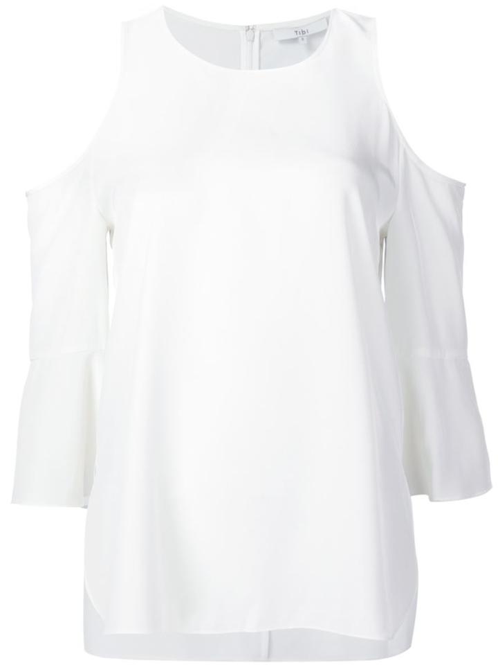 Tibi Cold Shoulder Top, Women's, Size: 10, White, Silk