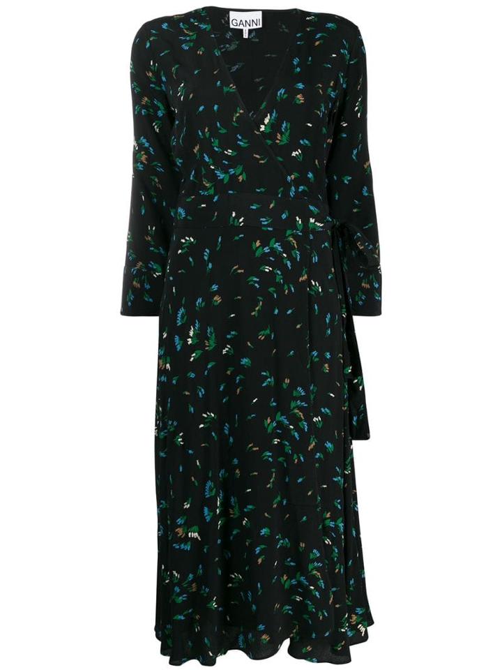 Ganni Bluebell Print Wrap Dress - Black