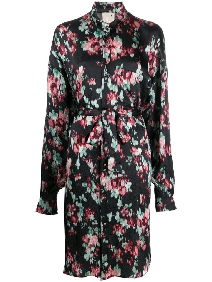 L'autre Chose Flower-print Silk Dress - Black
