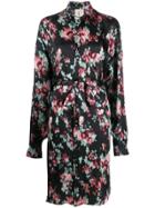 L'autre Chose Flower-print Silk Dress - Black