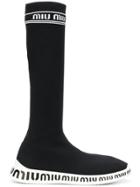 Miu Miu Knit Slip-on Boots - Black