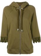Twin-set - Embroidered Sleeves Hoodie - Women - Cotton - S, Women's, Green, Cotton
