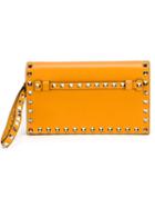 Valentino Garavani Rockstud Clutch, Women's, Yellow/orange, Calf Leather/metal Other