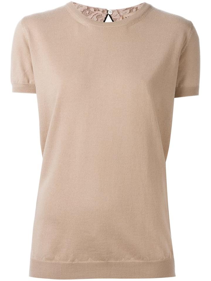 No21 Rib Detail T-shirt, Women's, Size: 42, Pink/purple, Silk/cotton/polyamide/virgin Wool