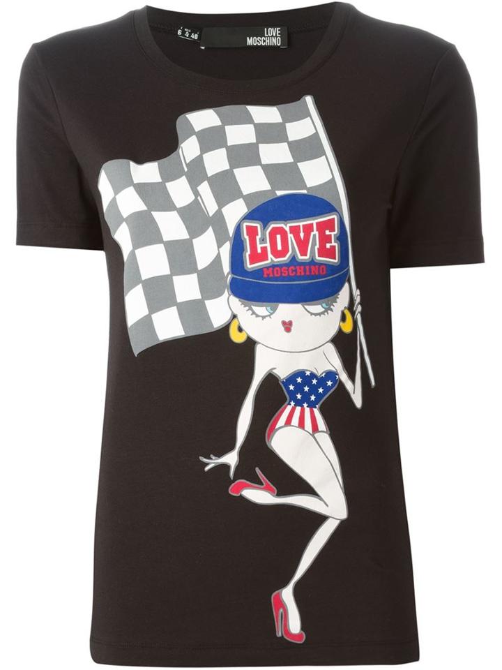 Love Moschino Printed T-shirt, Women's, Size: 42, Black, Cotton/spandex/elastane